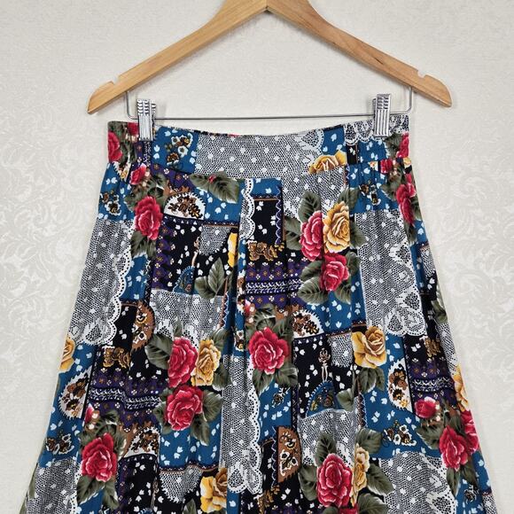 Norton MCNaughton Pleated Midi Maxi Skirt 12 Multicolor Mixed Print Pull On Boho - Picture 2 of 11